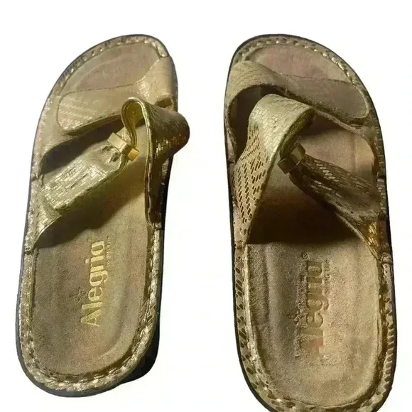 Alegria Karmen Women’s Leather Gold Dazzler Slide Sandals Size EUR 40/ US 9.5-10