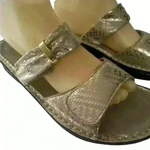 Alegria Karmen Women’s Leather Gold Dazzler Slide Sandals Size EUR 40/ US 9.5-10