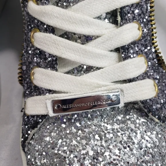 Alessandro Dell'Acqua Glitter Encrusted High  Sneakers White Silver Womens 38.5