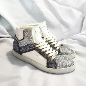 Alessandro Dell'Acqua Glitter Encrusted High  Sneakers White Silver Womens 38.5