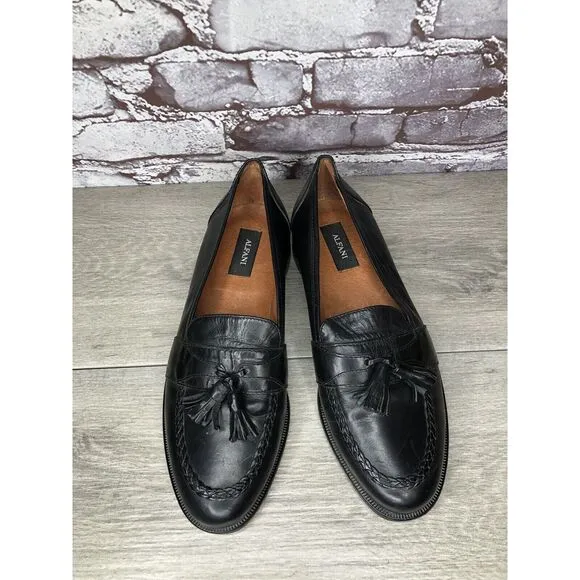 Alfani Black Leather Braided Tassel Loafers Italy Dress Shoes Men Sz 8M US/41EU