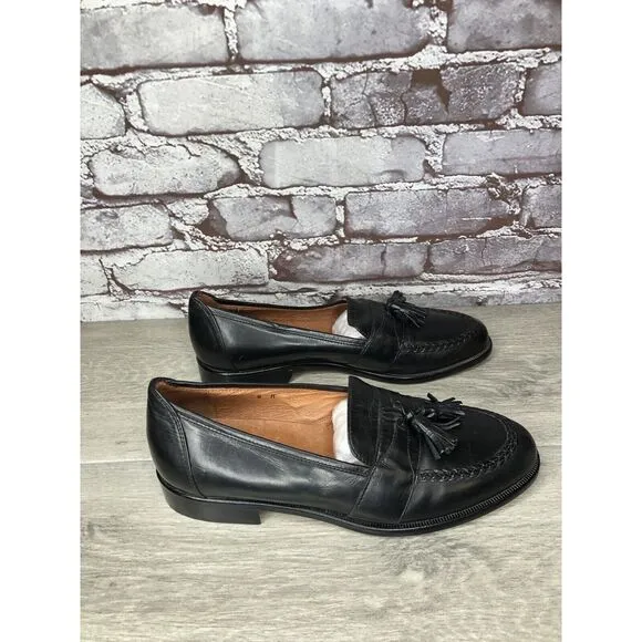 Alfani Black Leather Braided Tassel Loafers Italy Dress Shoes Men Sz 8M US/41EU