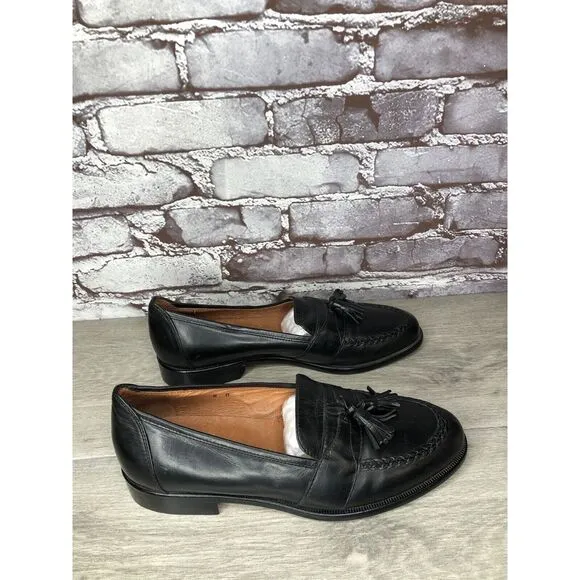 Alfani Black Leather Braided Tassel Loafers Italy Dress Shoes Men Sz 8M US/41EU