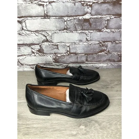 Alfani Black Leather Braided Tassel Loafers Italy Dress Shoes Men Sz 8M US/41EU