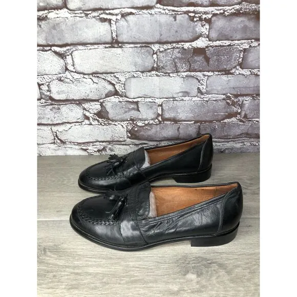 Alfani Black Leather Braided Tassel Loafers Italy Dress Shoes Men Sz 8M US/41EU