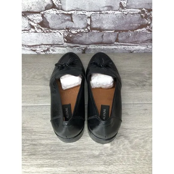 Alfani Black Leather Braided Tassel Loafers Italy Dress Shoes Men Sz 8M US/41EU
