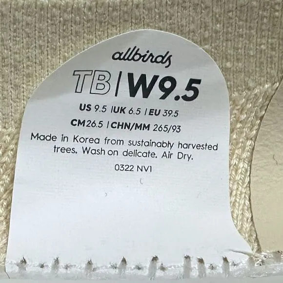 ALLBIRDS LIMITED EDITION Cream Hush (Cream Hush Sole) Tree Breezers Size 9.5