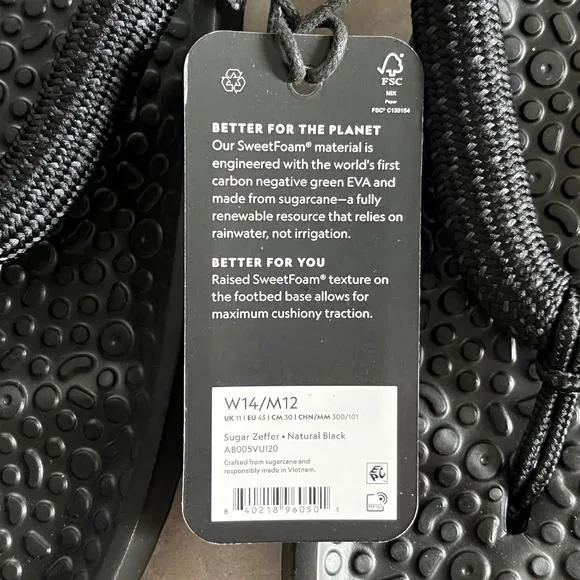 Allbirds Unisex Sugar Zeffer Black Flip Flop Sandals Unisex W14/M12 NWT