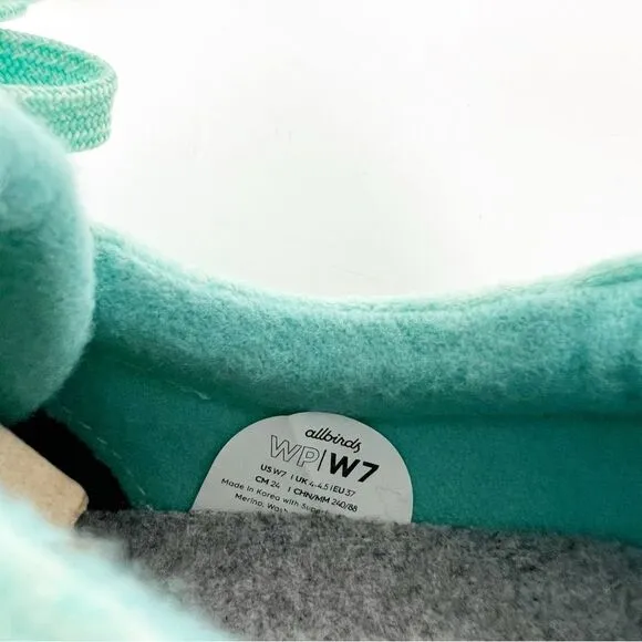 Allbirds Women's Wool Pipers Sneakers in Buoyant Mint Blizzard Size 7