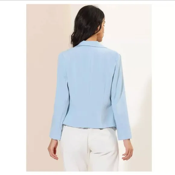 Allegra K Women's Open Front Office Work Crop Long Sleeve Suit Blazer Jacket Sky