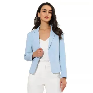 Allegra K Women's Open Front Office Work Crop Long Sleeve Suit Blazer Jacket Sky