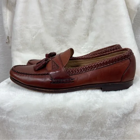 ALLEN EDMONDS &quot;MANSFIELD&quot; Medium Brown braided Tassel Leather Loafers SIZE 11B
