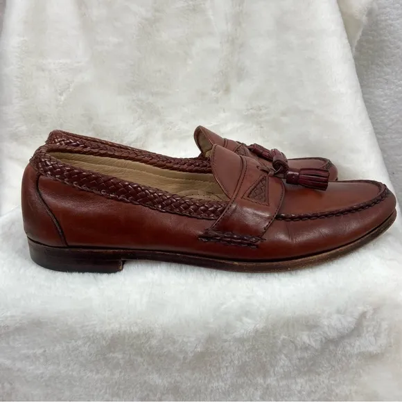 ALLEN EDMONDS &quot;MANSFIELD&quot; Medium Brown braided Tassel Leather Loafers SIZE 11B