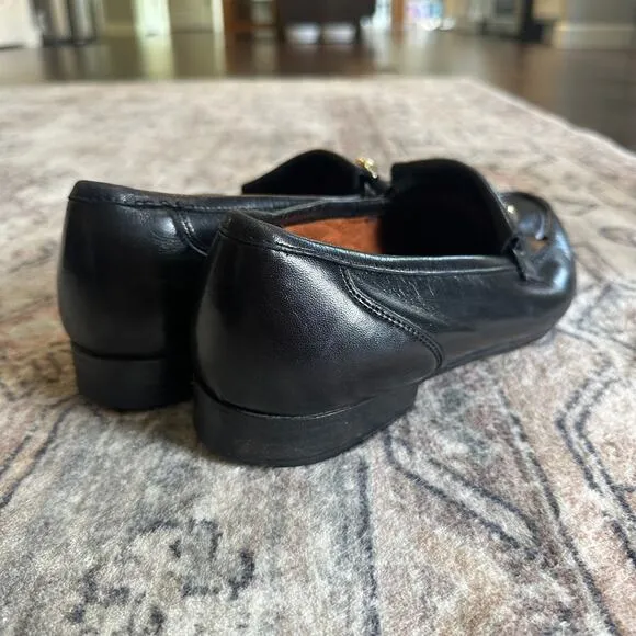 Allen Edmonds Black Leather Gold Horsebit Moccasin Loafers Men's Size 9 EUC