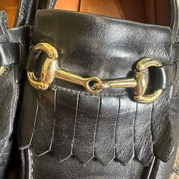 Allen Edmonds Black Leather Gold Horsebit Moccasin Loafers Men's Size 9 EUC
