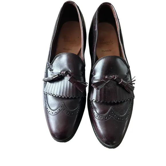 Allen Edmonds Mansfield Burgandy Leather Wing Tip Slip-On Loafers Men's 10.5 C
