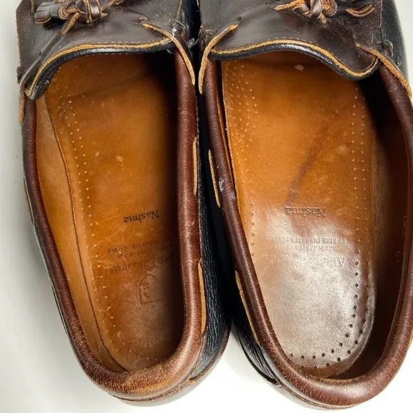Allen Edmonds Nashua Mens 10 Black Pebbled Leather Brown Kiltie Tassel Loafers