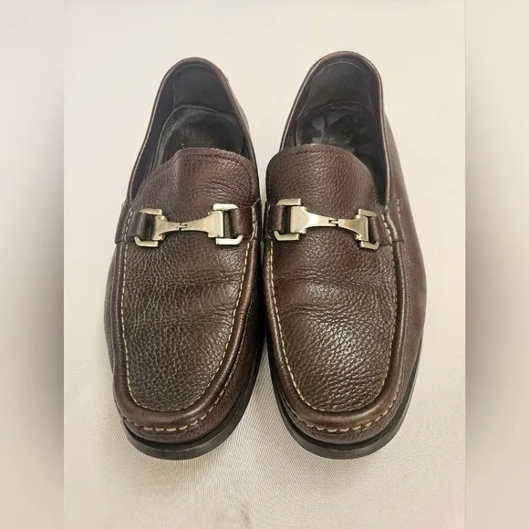 Allen Edmunds- Mens' Brown Leather Slip-On Loafers 11  with Horsebit Detail