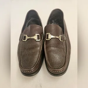 Allen Edmunds- Mens' Brown Leather Slip-On Loafers 11  with Horsebit Detail