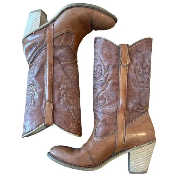 American Vintage Dingo VINTAGE BROWN HEELED COWBOY BOOTS  size 7.5