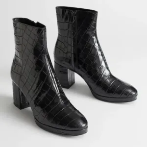&amp; Other Stories Croc Leather Platform Boots Size 37