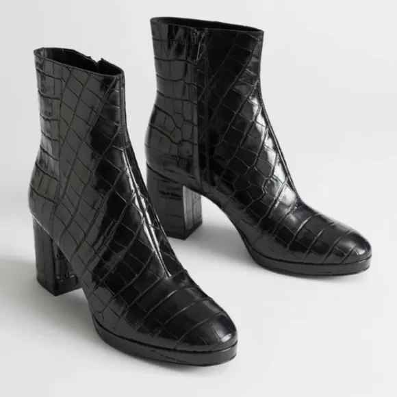 &amp; Other Stories Croc Leather Platform Boots Size 37
