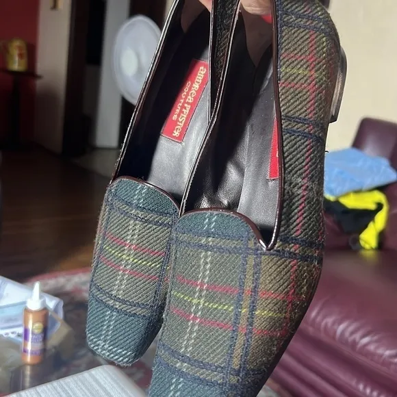 Andrea Pfister   loafers , size10, made in Italy, window plaid, leather soles