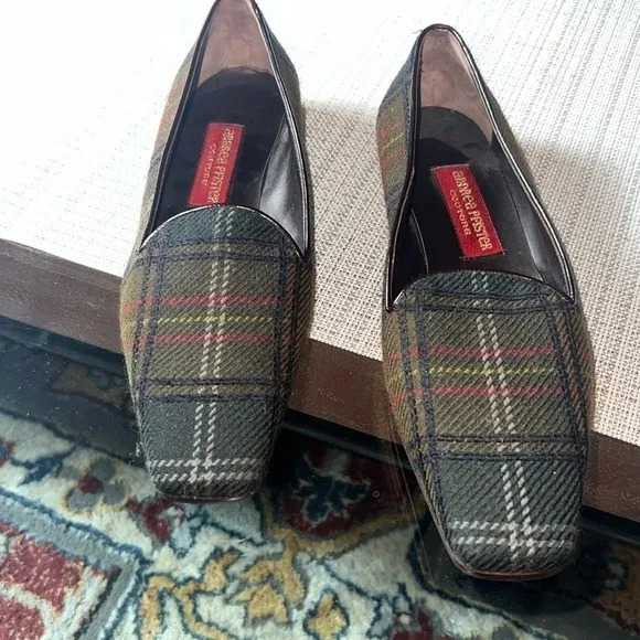 Andrea Pfister   loafers , size10, made in Italy, window plaid, leather soles