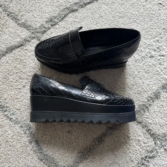 Anne Fontaine Naya black platform loafers croc embossed leather slip on 38 / 8