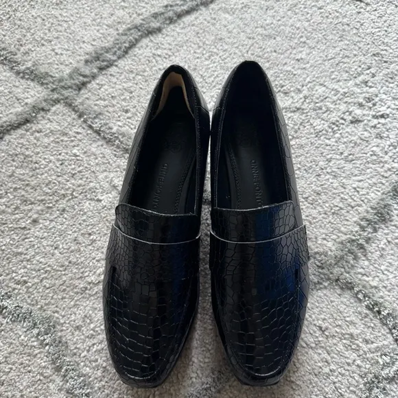 Anne Fontaine Naya black platform loafers croc embossed leather slip on 38 / 8