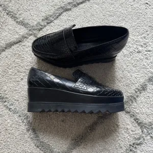 Anne Fontaine Naya black platform loafers croc embossed leather slip on 38 / 8