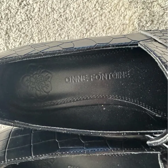 Anne Fontaine Naya black platform loafers croc embossed leather slip on 38 / 8