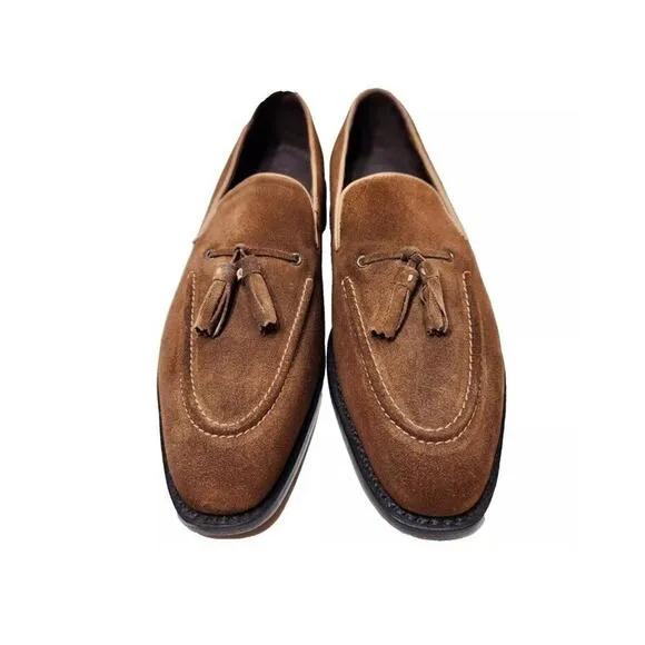 ANTHONY VEER Kennedy Tassel Suede Loafers Shoes Mens Sz 9 D Honey Brown NEW $235