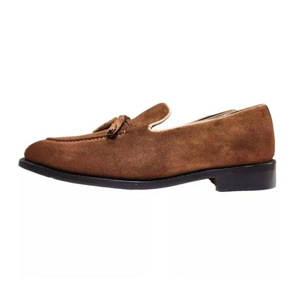 ANTHONY VEER Kennedy Tassel Suede Loafers Shoes Mens Sz 9 D Honey Brown NEW $235