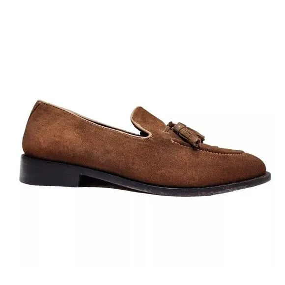 ANTHONY VEER Kennedy Tassel Suede Loafers Shoes Mens Sz 9 D Honey Brown NEW $235