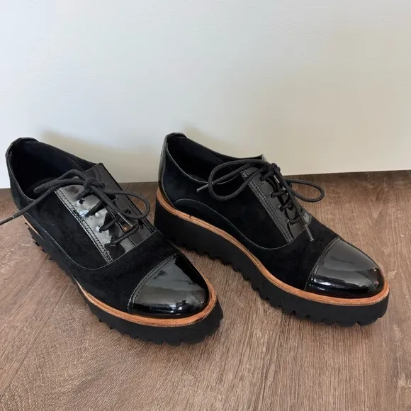 Anthropologie ALL BLACK platform oxford flats SZ 40 or 8.5US $296 MSRP