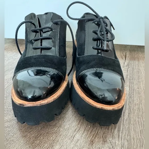 Anthropologie ALL BLACK platform oxford flats SZ 40 or 8.5US $296 MSRP