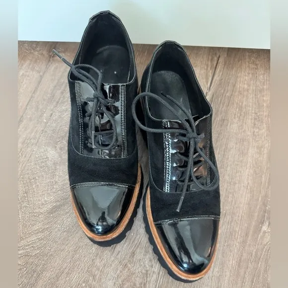 Anthropologie ALL BLACK platform oxford flats SZ 40 or 8.5US $296 MSRP