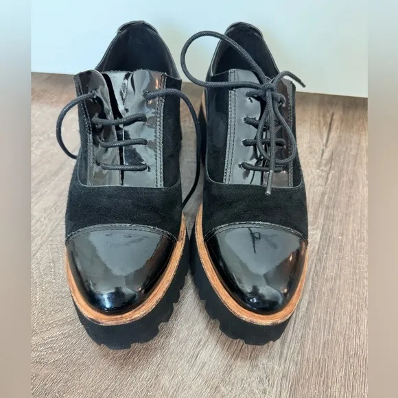 Anthropologie ALL BLACK platform oxford flats SZ 40 or 8.5US $296 MSRP