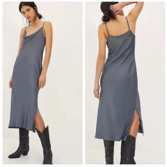 ANTHROPOLOGIE DAILY PRACTICE Carbon Shimmer Midi Dress Size Small