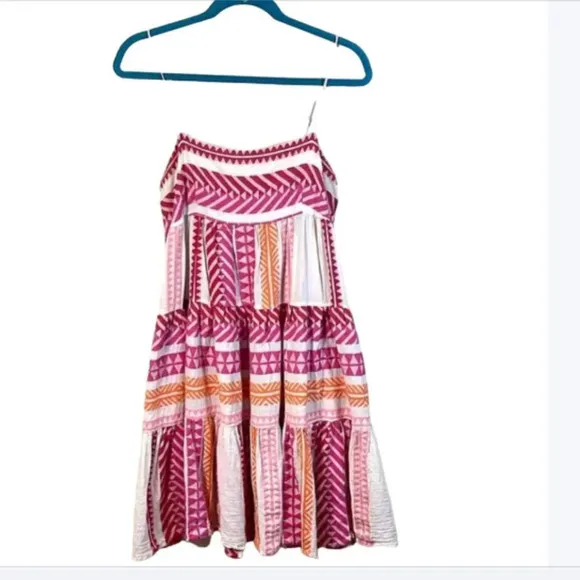 ANTHROPOLOGIE Devotion twins Embroidered Square-Neck Mini Dress size Medium