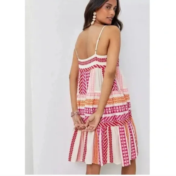 ANTHROPOLOGIE Devotion twins Embroidered Square-Neck Mini Dress size Medium