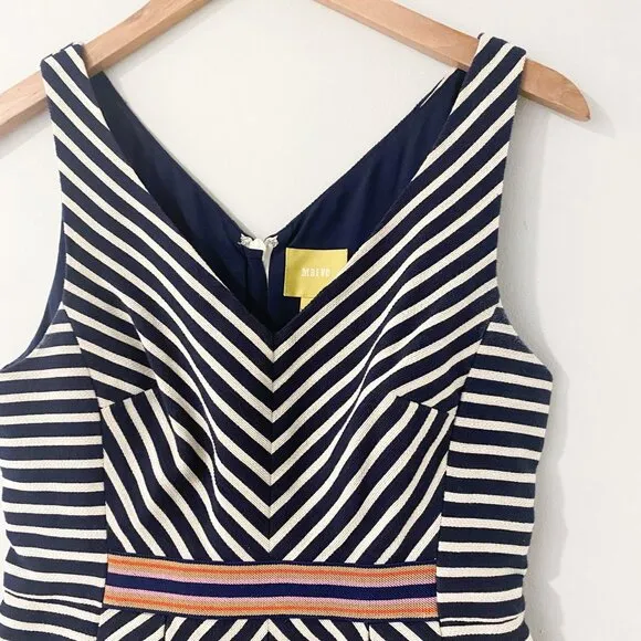 Anthropologie Maeve Navy Textured Stripe Fit &amp; Flare Dress – Size 8