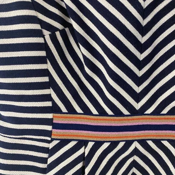Anthropologie Maeve Navy Textured Stripe Fit &amp; Flare Dress – Size 8