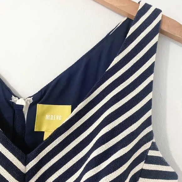 Anthropologie Maeve Navy Textured Stripe Fit &amp; Flare Dress – Size 8