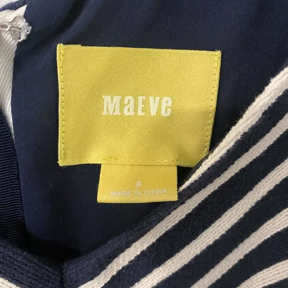 Anthropologie Maeve Navy Textured Stripe Fit &amp; Flare Dress – Size 8