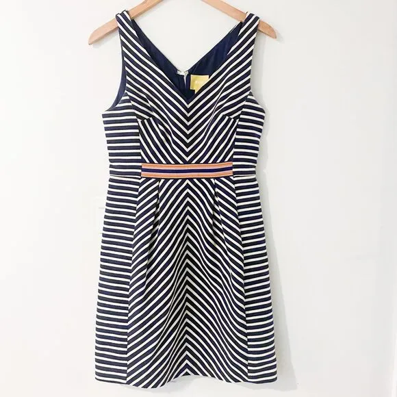 Anthropologie Maeve Navy Textured Stripe Fit &amp; Flare Dress – Size 8