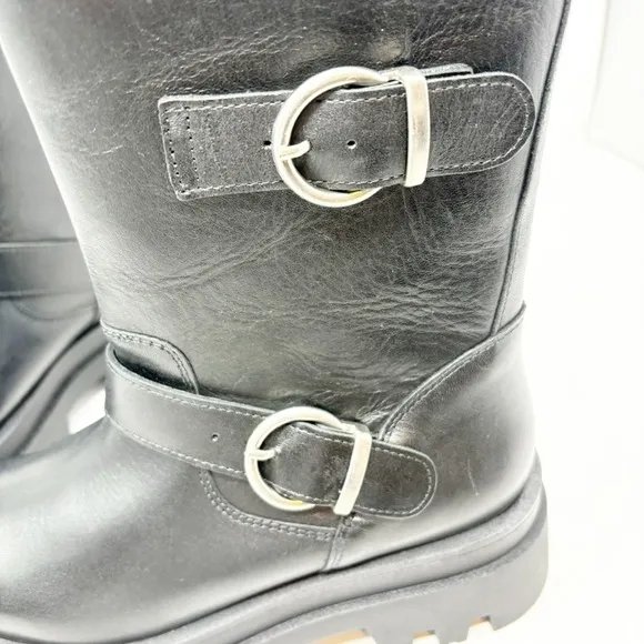 ANTHROPOLOGIE MAEVE Women’s Black Platform MOTO Boots Two Buckle Size 37