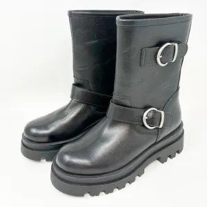 ANTHROPOLOGIE MAEVE Women’s Black Platform MOTO Boots Two Buckle Size 37