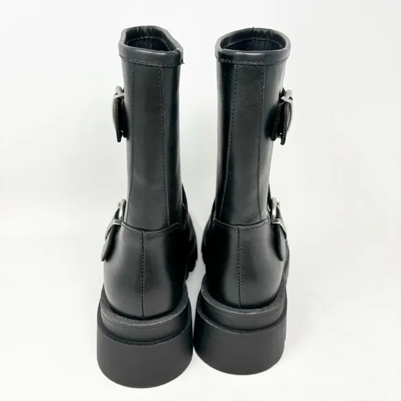 ANTHROPOLOGIE MAEVE Women’s Black Platform MOTO Boots Two Buckle Size 37